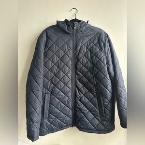 London Fog | Men’s Diamond Quilted Hooded Jacket - XL Navy Blue